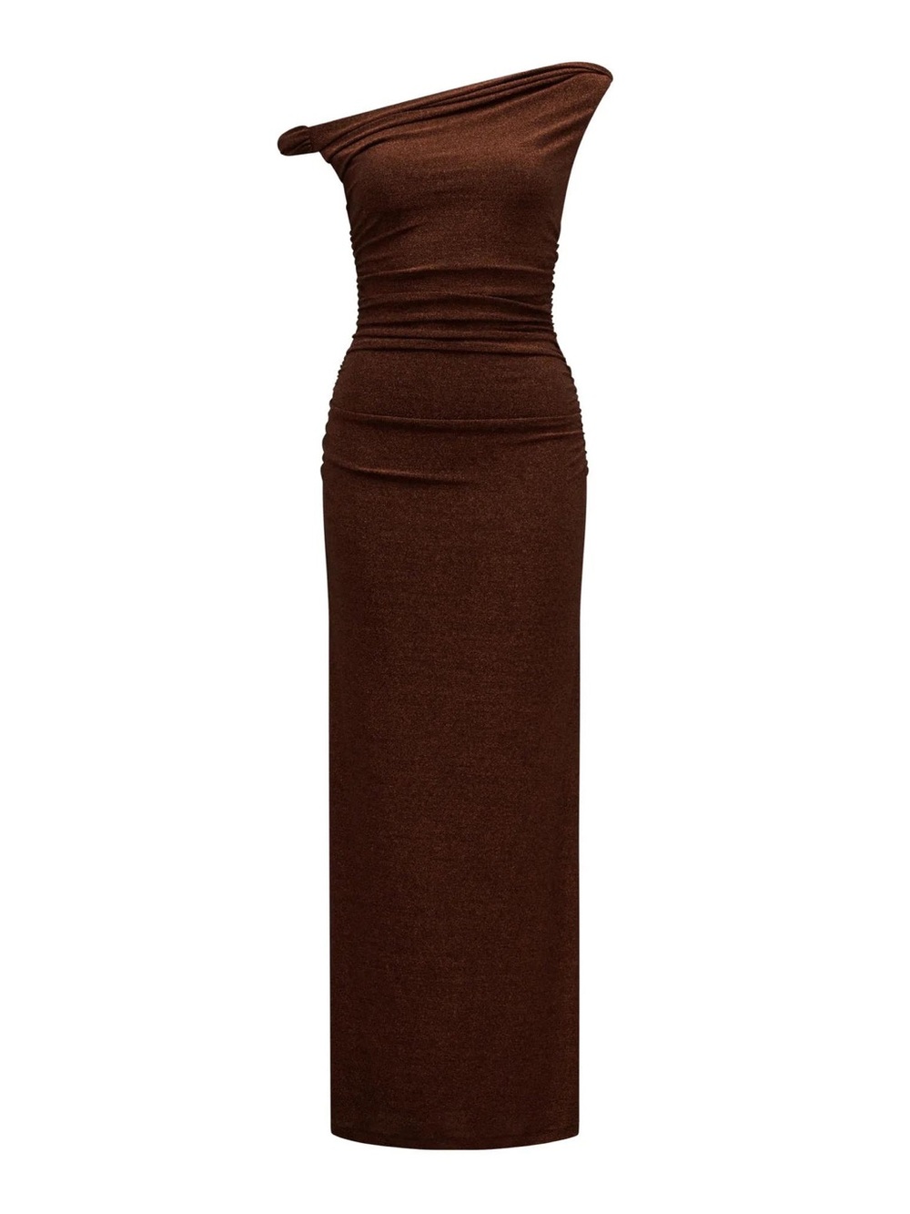 Vivian Asymmetric Twist Off-Shoulder Metallic Brown Maxi Dress | Ever New - Picture 8 of 8